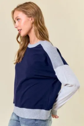 Navy & Gray Soft Ribbed Pullover