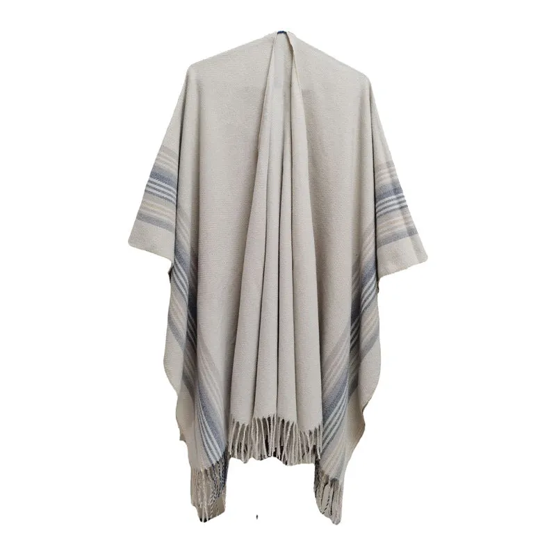 New European-style Simple Fashionable Split Polyester Striped Scarf