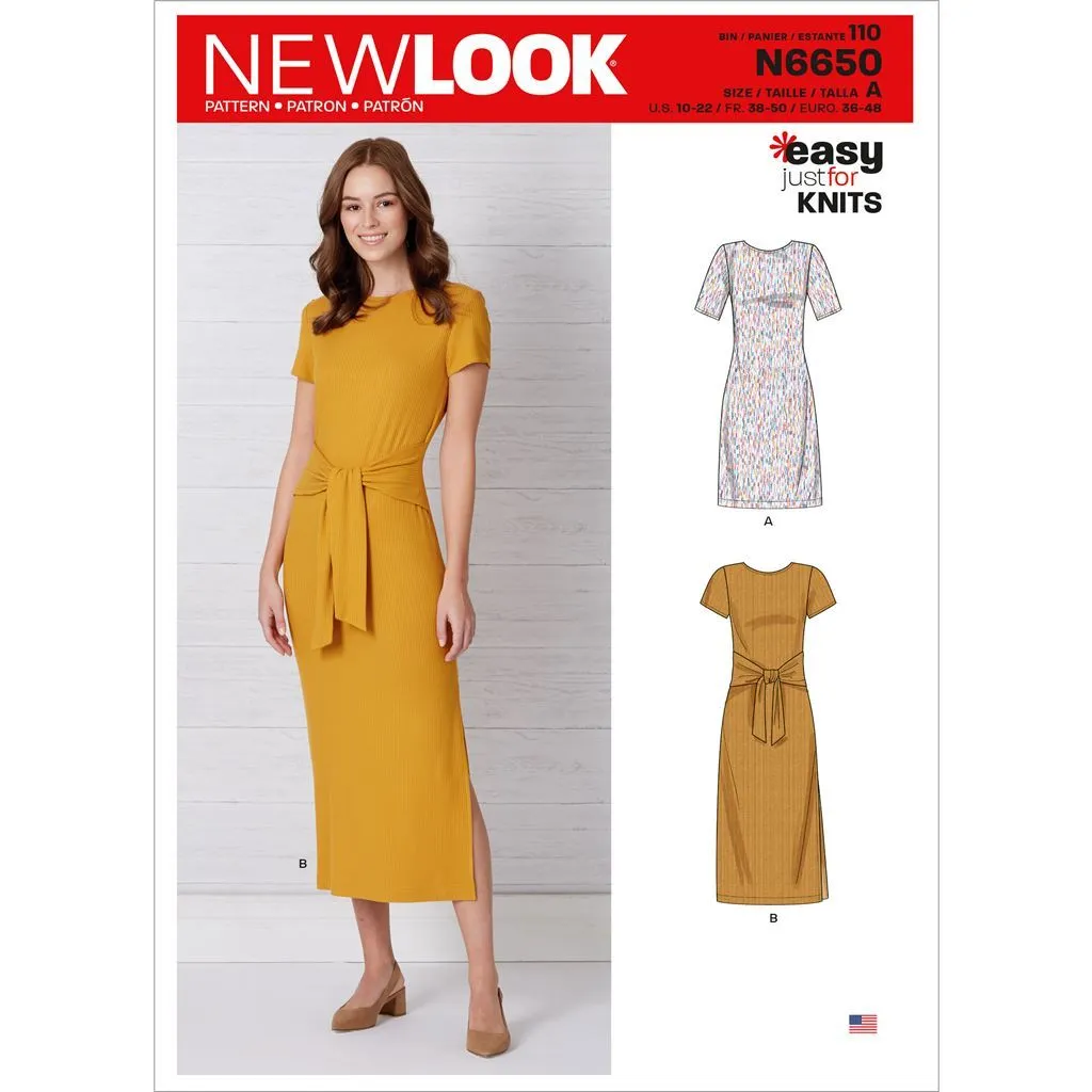 New Look Sewing Pattern N6650 Misses' Knit Dress With Sleeve & Length Variations