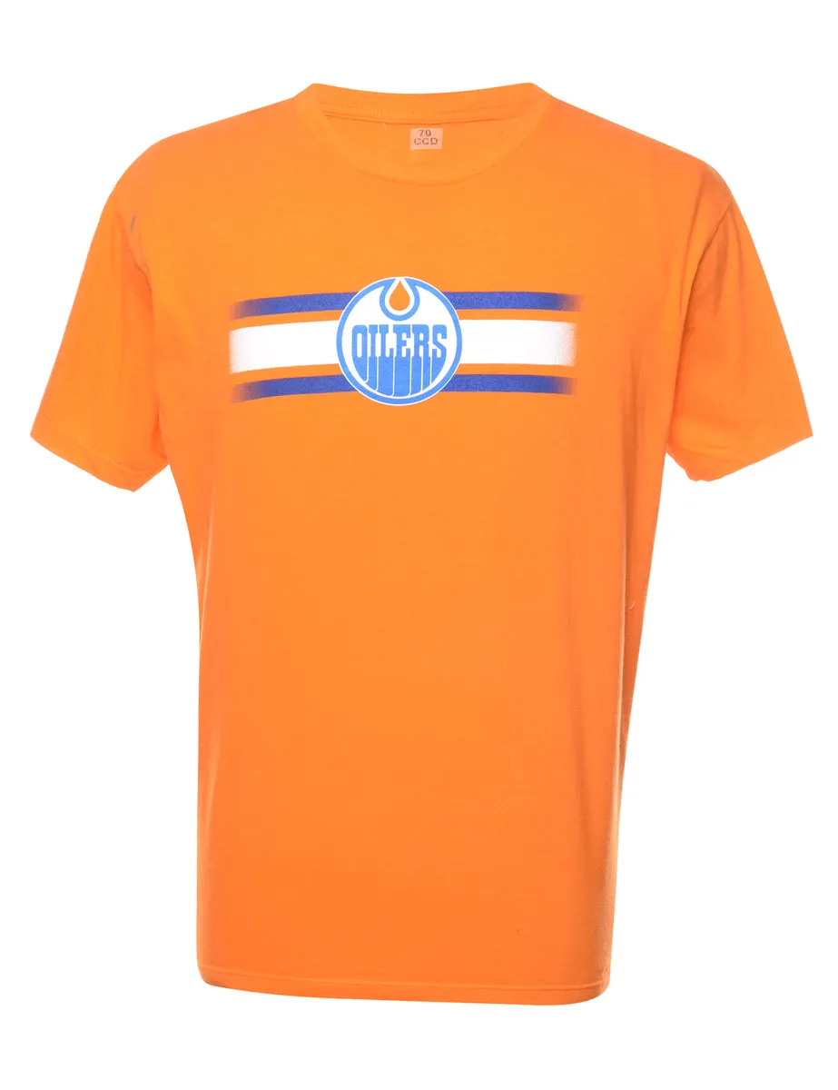 Oilers Orange & Blue Printed T-shirt - L