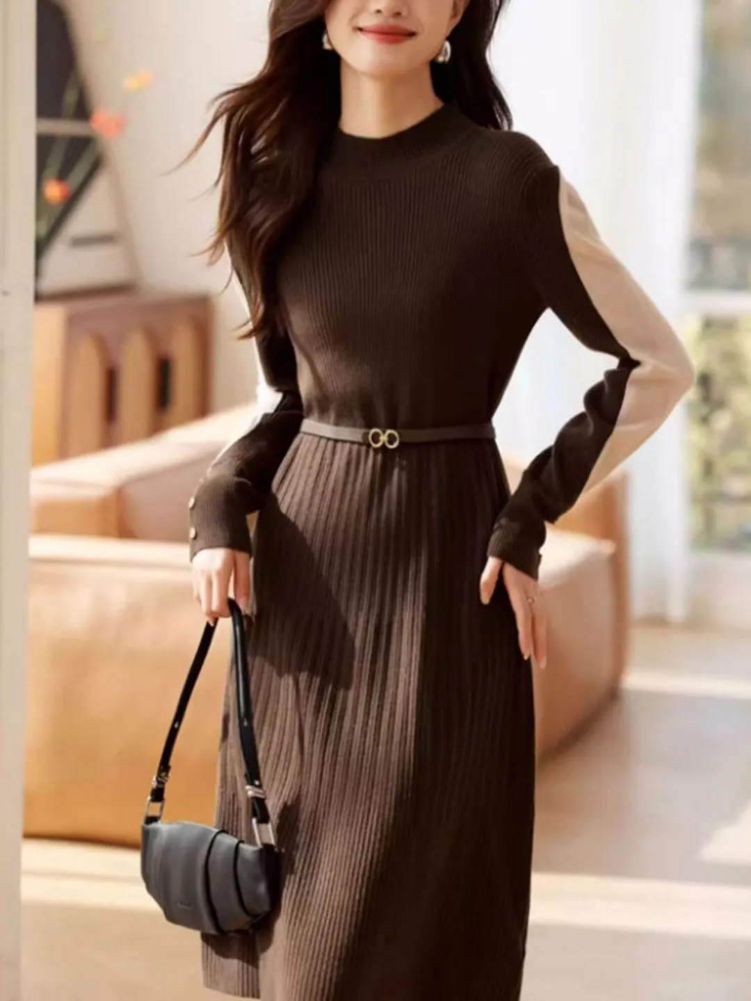 Olivia Classic Contrast Color Panel Knitted Dress