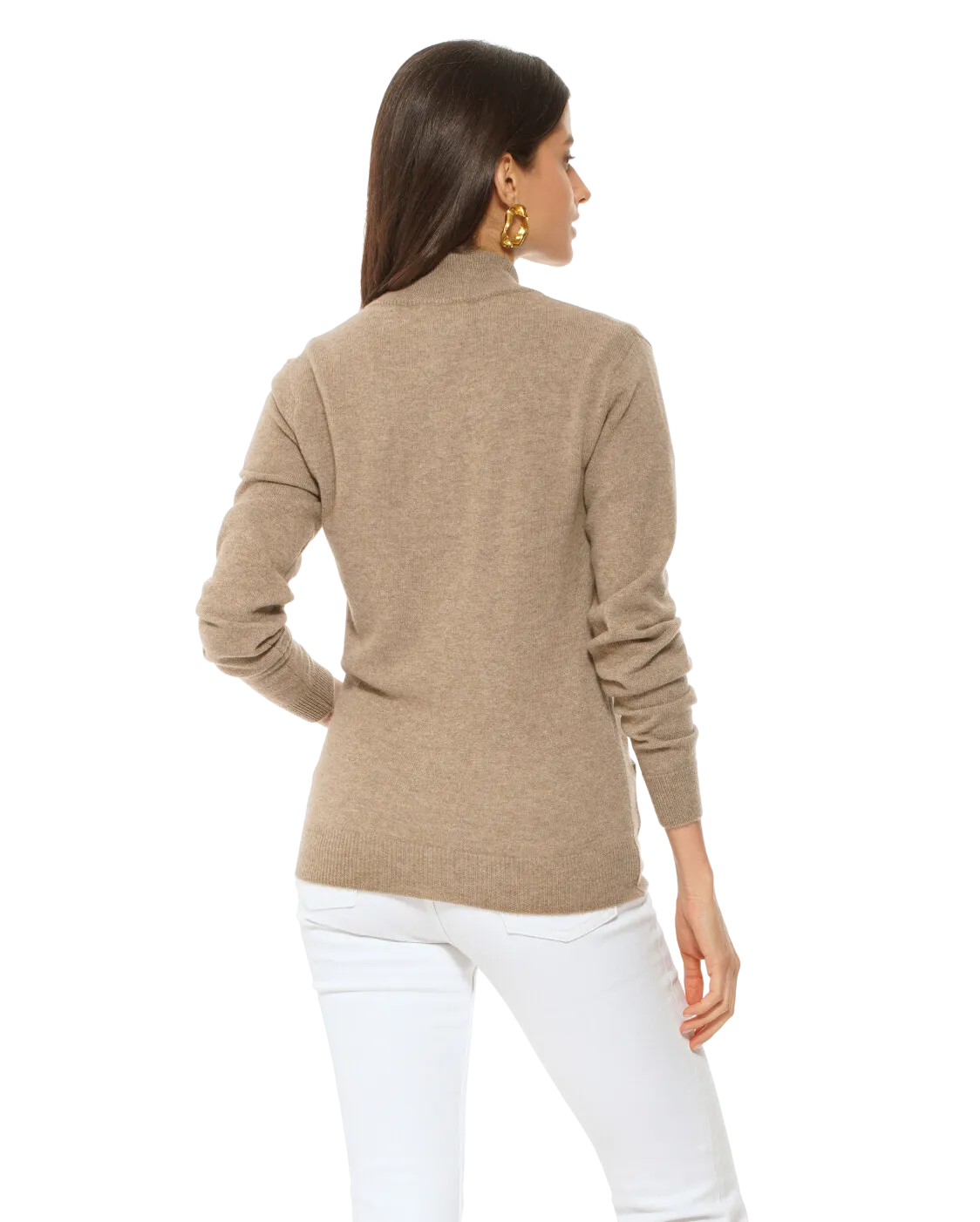 Oprah Daily - Women's Cashmere Zip Cardigan Taupe