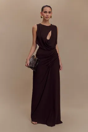 Oria Chiffon Maxi Dress - Cacao Brown