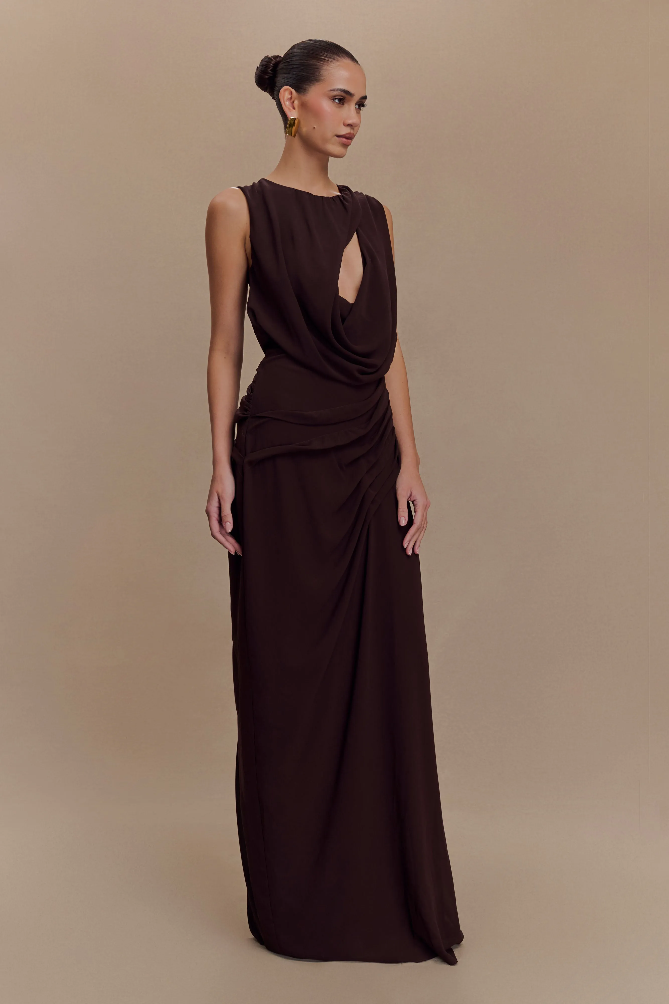 Oria Chiffon Maxi Dress - Cacao Brown