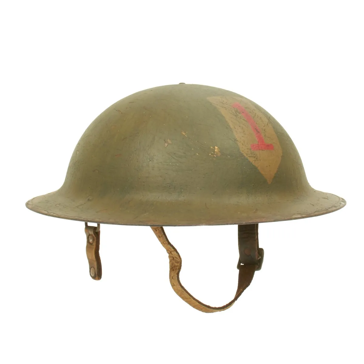 Original U.S. WWI M1917 Refurbished Doughboy Helmet of the 1st Infantry Division - The Big Red One