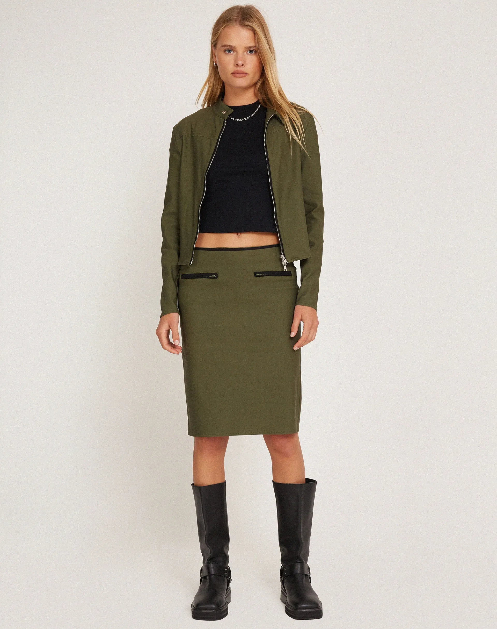 Pandu Midi Skirt in Tailoring Army Green