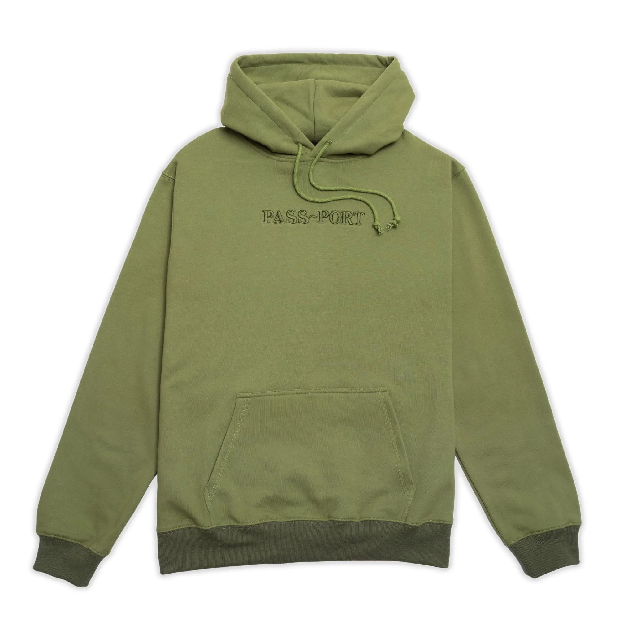 Passport Contrast Organic Embroidered Hoodie - Olive