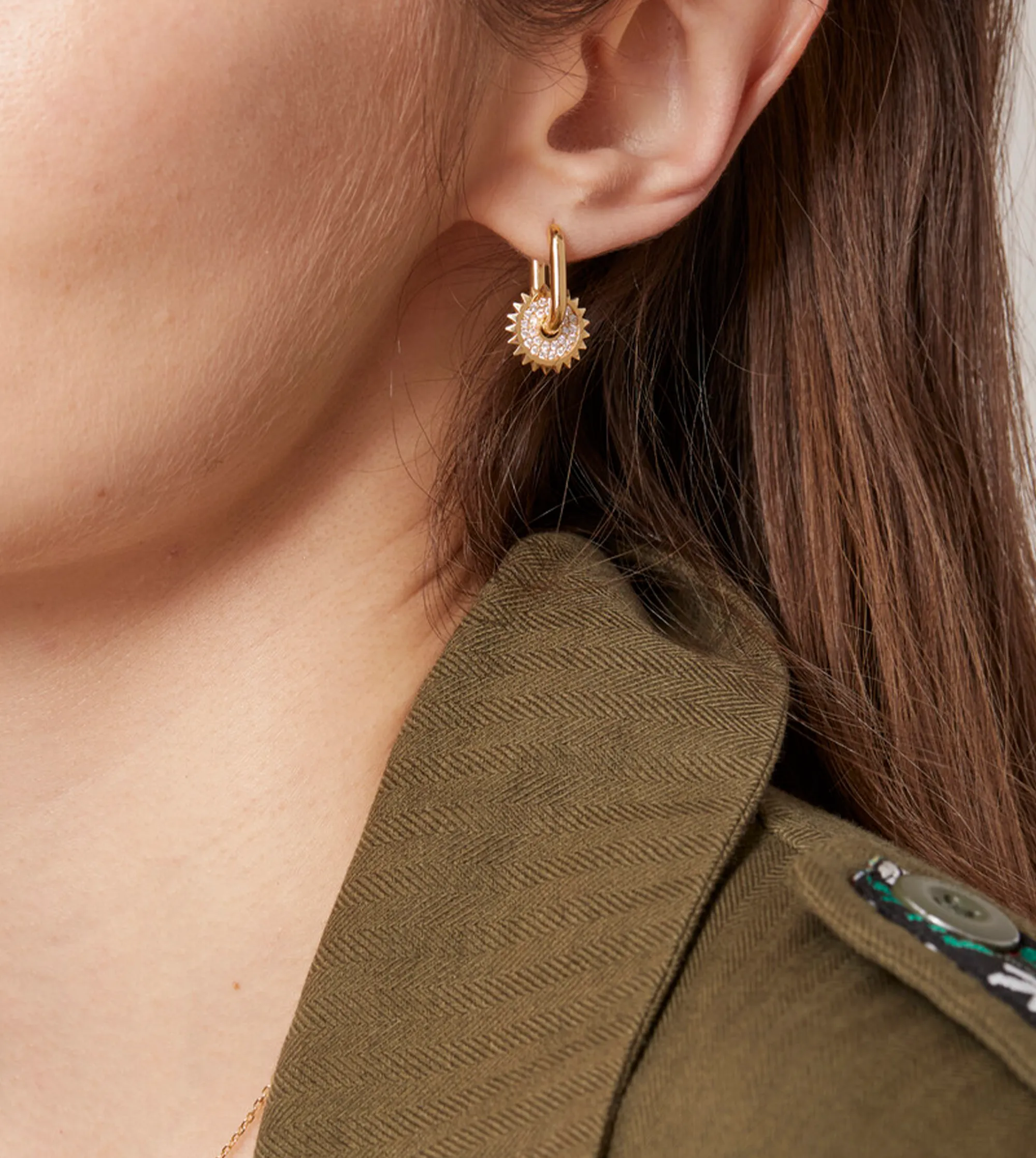 Pave - Gold Symbol Disk : Small Chubby Fob Earring Story