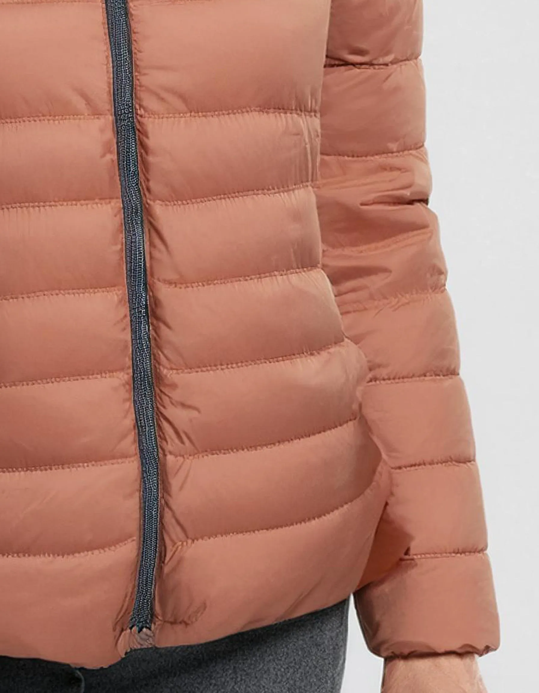 Peach Quilted Zip-Up Puffer Jacket