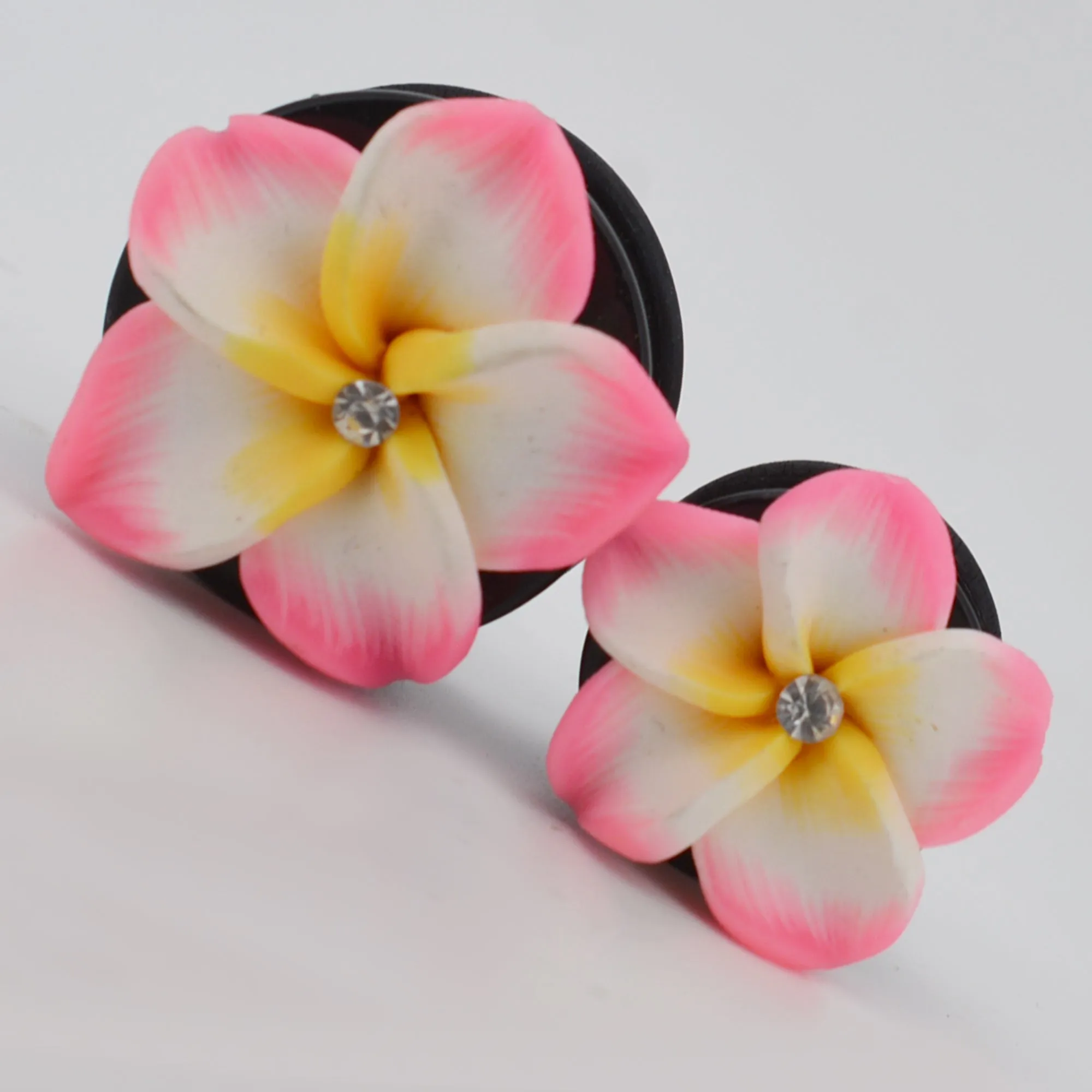 Pink and White Hawaiian Flower Design with O-ring  Acrylic Ear Plugs | Gauges