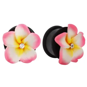 Pink and White Hawaiian Flower Design with O-ring  Acrylic Ear Plugs | Gauges