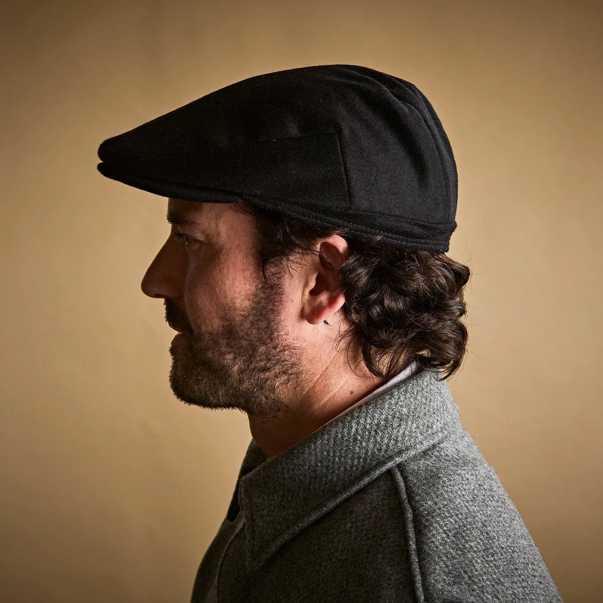 Plain Black Lambswool Loden Harlem Cap