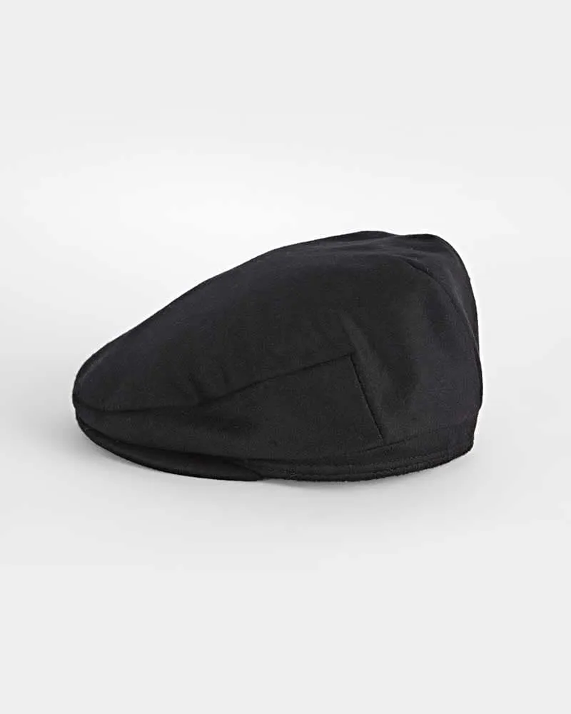 Plain Black Lambswool Loden Harlem Cap