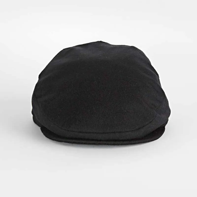 Plain Black Lambswool Loden Harlem Cap