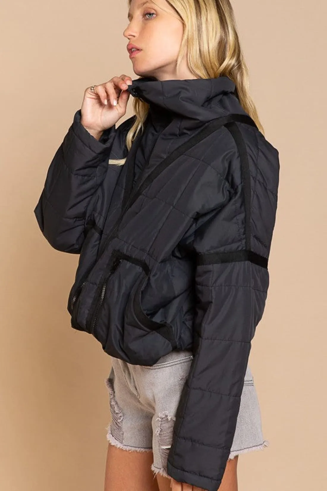 Quilted Puffer with Contrast Trim