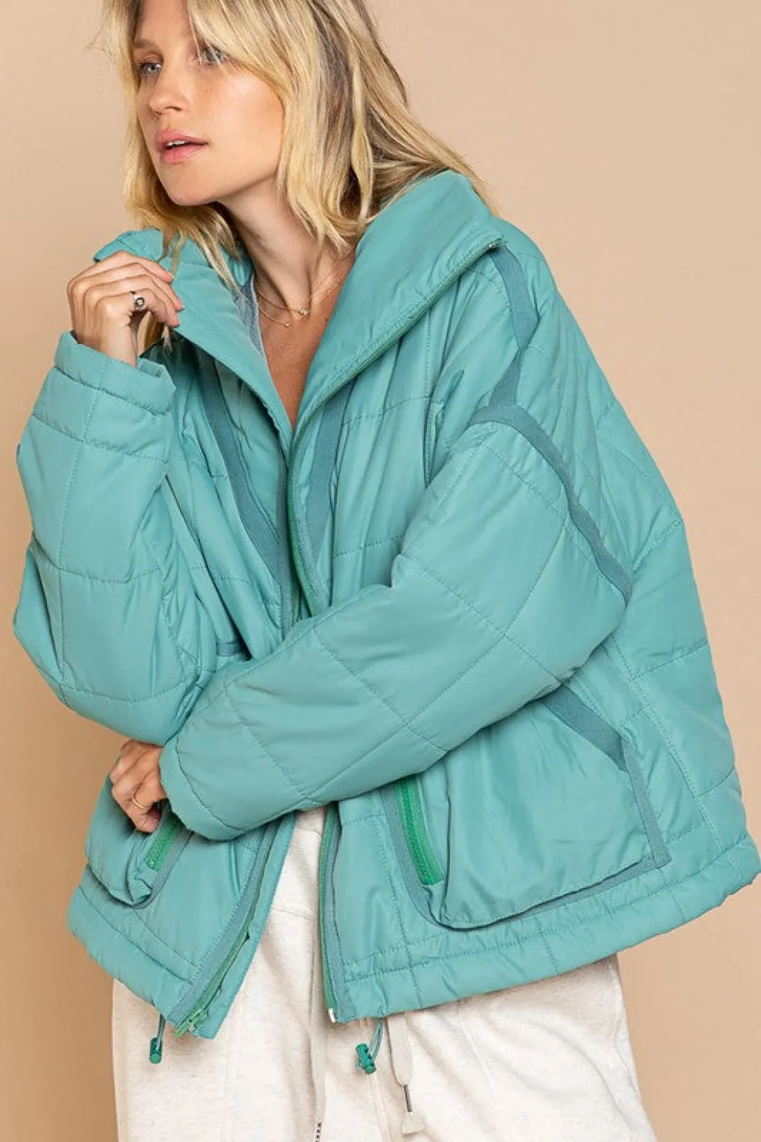 Quilted Puffer with Contrast Trim