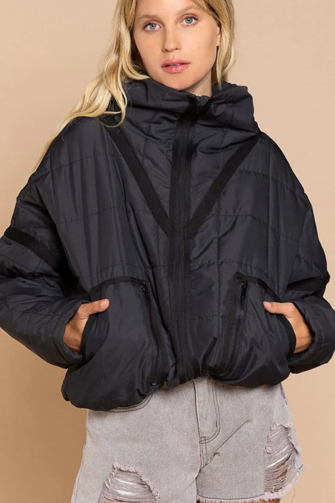 Quilted Puffer with Contrast Trim