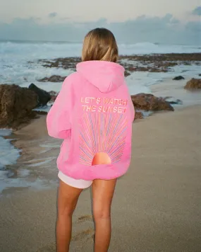 "Let's Watch the Sunset" Oversized Lux Hoodie in Vintage Washed Pink