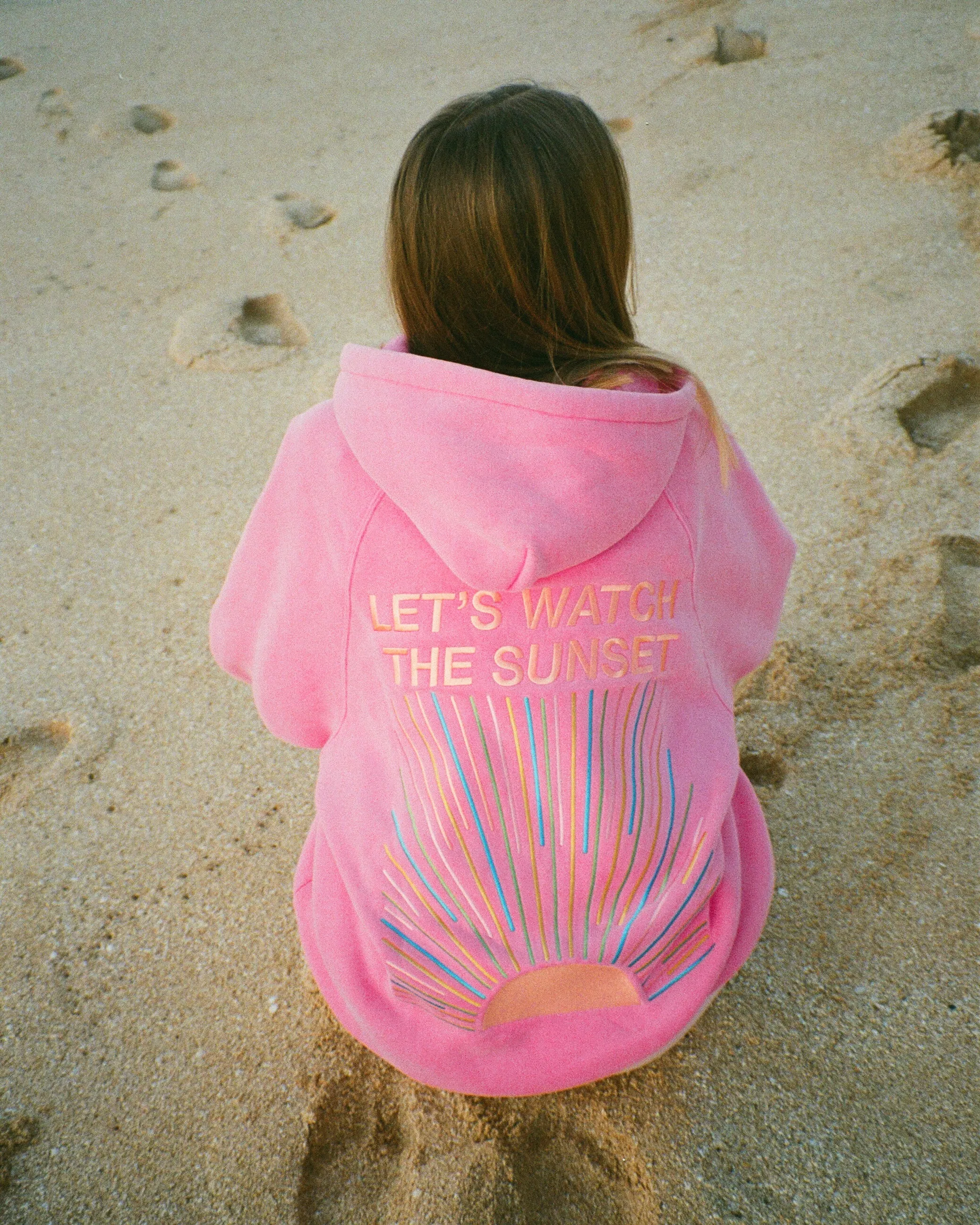 "Let's Watch the Sunset" Oversized Lux Hoodie in Vintage Washed Pink