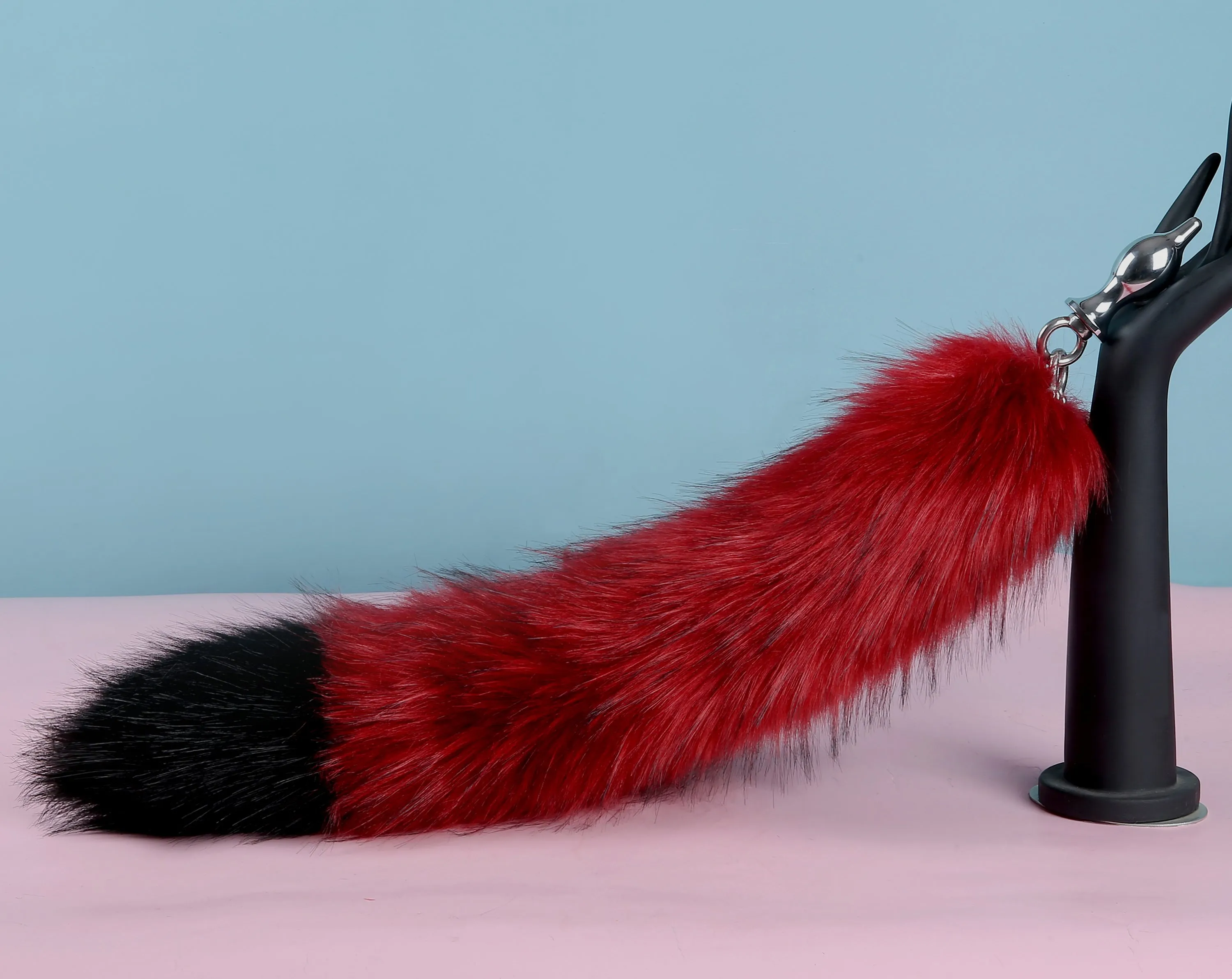 red black tug tail plug and ear set faux fur fox tail butt plug wolf tail buttplug ddlg sex toy bdsm cat tail plug bondage petplay