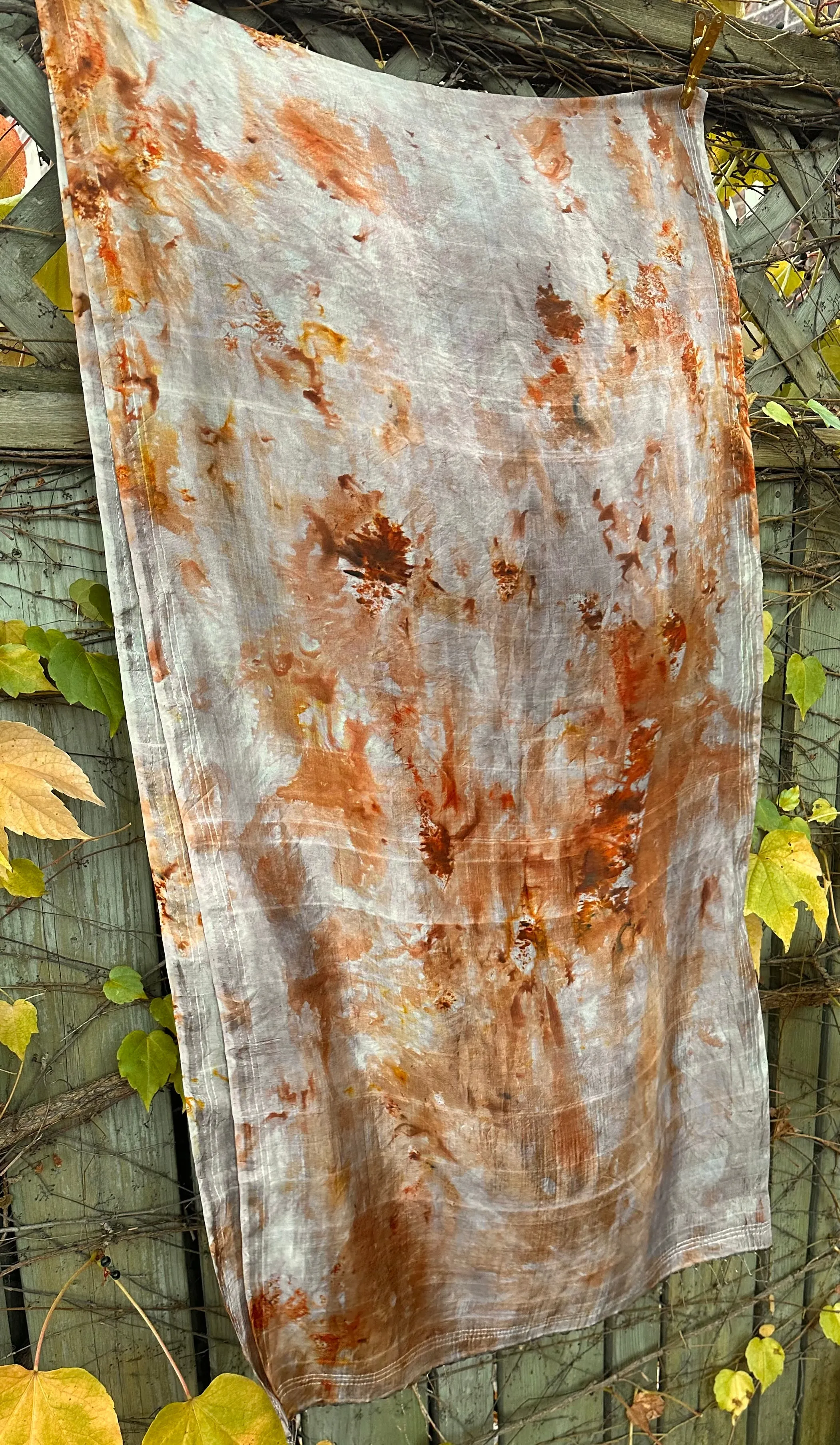 RESERVED for Ruth** Hand Dyed Silk Scarf & Merino Scarf "Rusty Bucket" Grey Silver Brown Caramel Copper Gold Rust Mulberry Silk Scarf 23” x 82” and Fine Merino Wool Scarf 28” x 80”