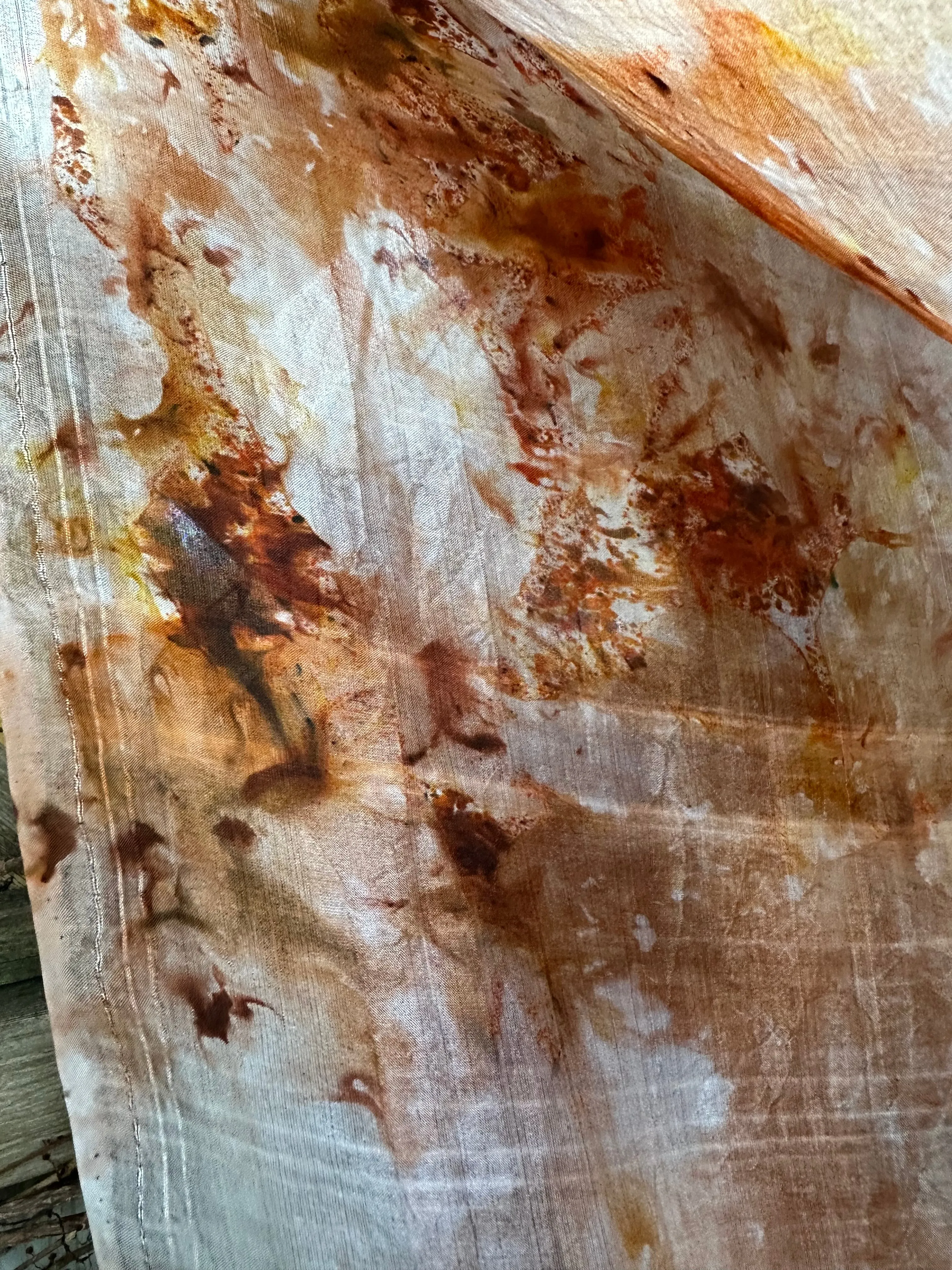 RESERVED for Ruth** Hand Dyed Silk Scarf & Merino Scarf "Rusty Bucket" Grey Silver Brown Caramel Copper Gold Rust Mulberry Silk Scarf 23” x 82” and Fine Merino Wool Scarf 28” x 80”