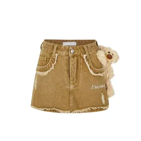 Retro Logo Chain Denim Shorts in Khaki