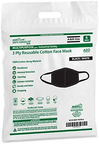 Reusable 3 Ply Cotton Face Mask, Soft Breathable, Black