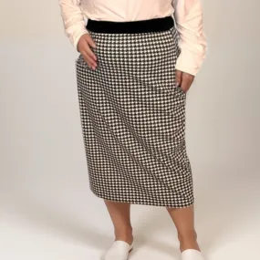 ROCKTHOSECURVES DOGTOOTH CHECK ELASTIC WAIST FITTED PENCIL SKIRT