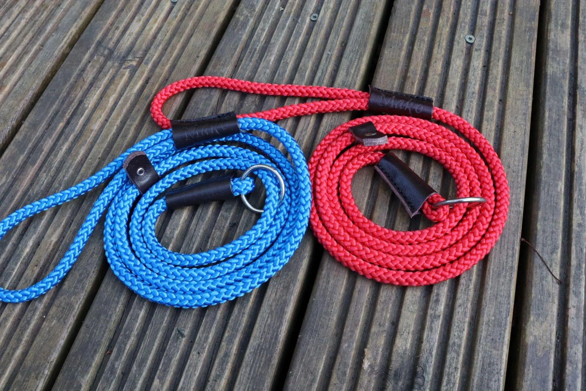 Rope Slip Lead for Dogs - Nickel finish in 12 and 8mm width, various colours available