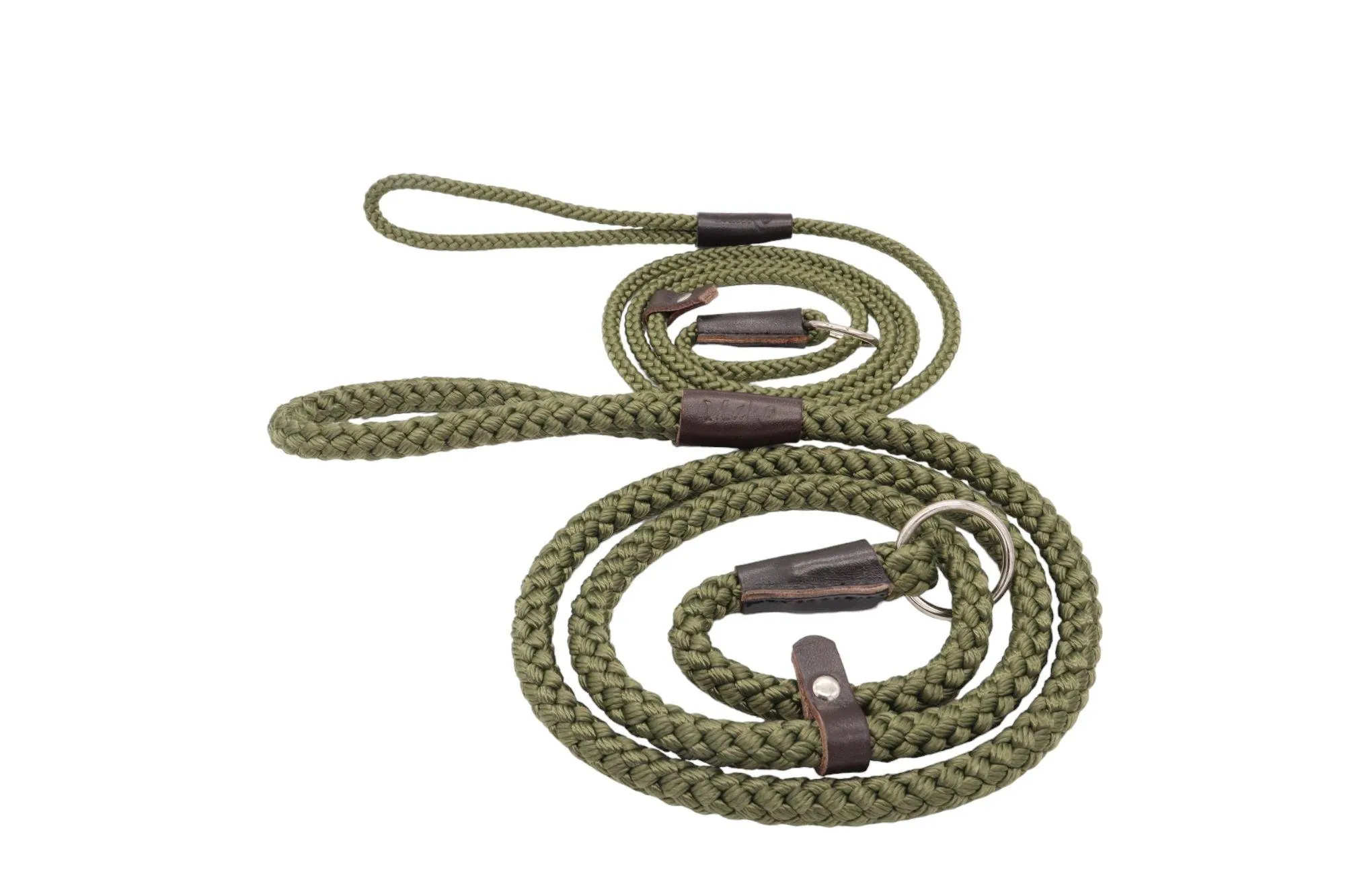 Rope Slip Lead for Dogs - Nickel finish in 12 and 8mm width, various colours available