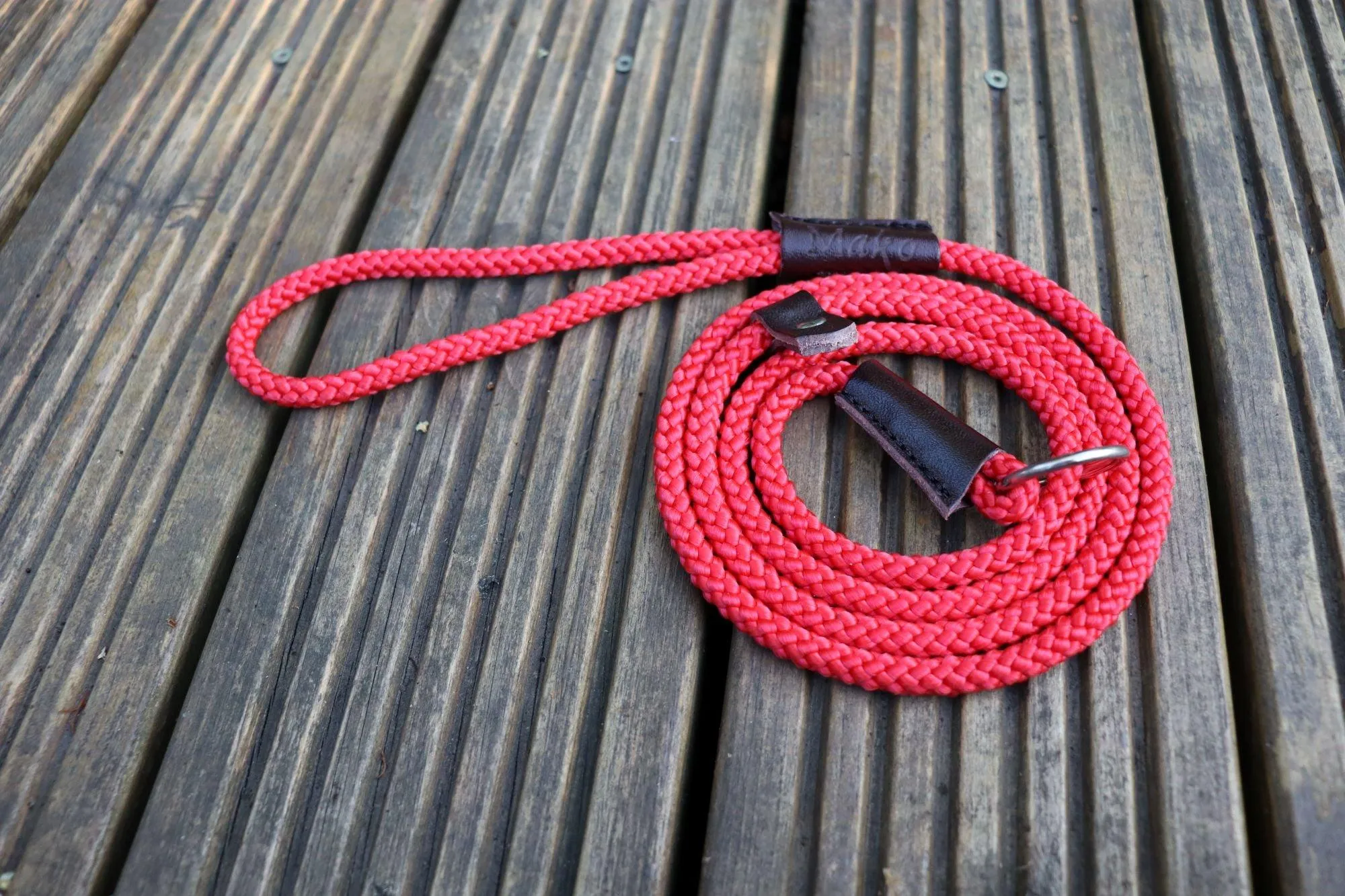 Rope Slip Lead for Dogs - Nickel finish in 12 and 8mm width, various colours available