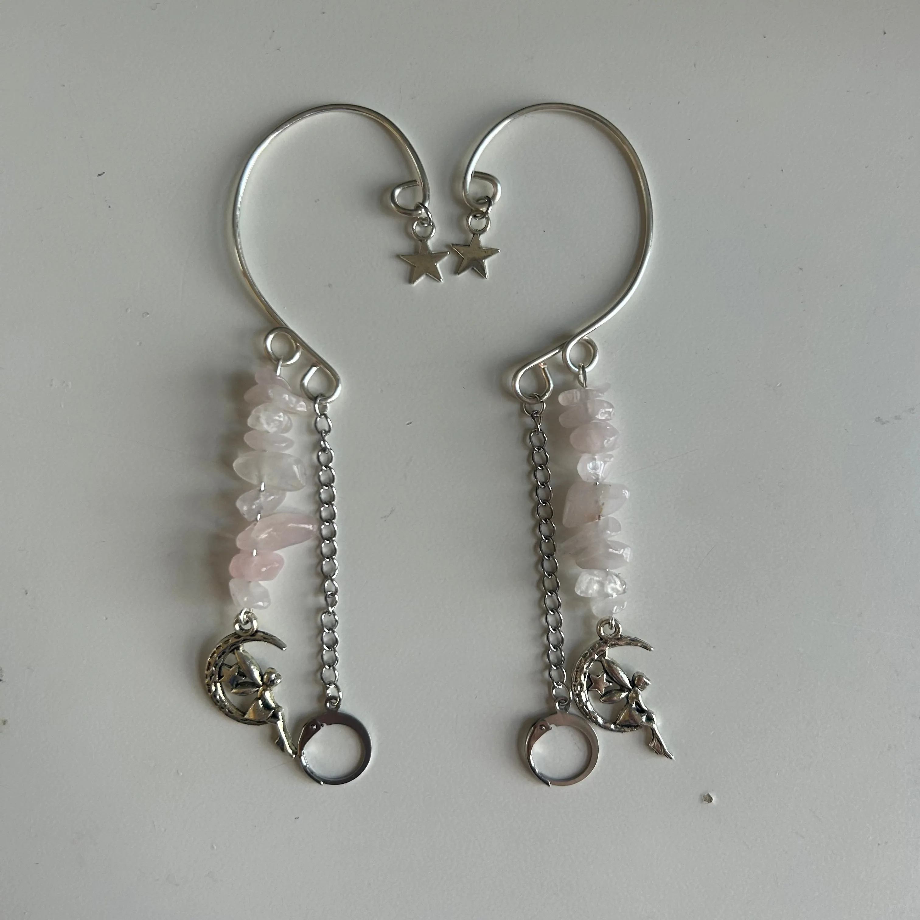 Rose Quartz Moon Fairy Loop Ear Cuffs *LOOPS NOT INCLUDED*