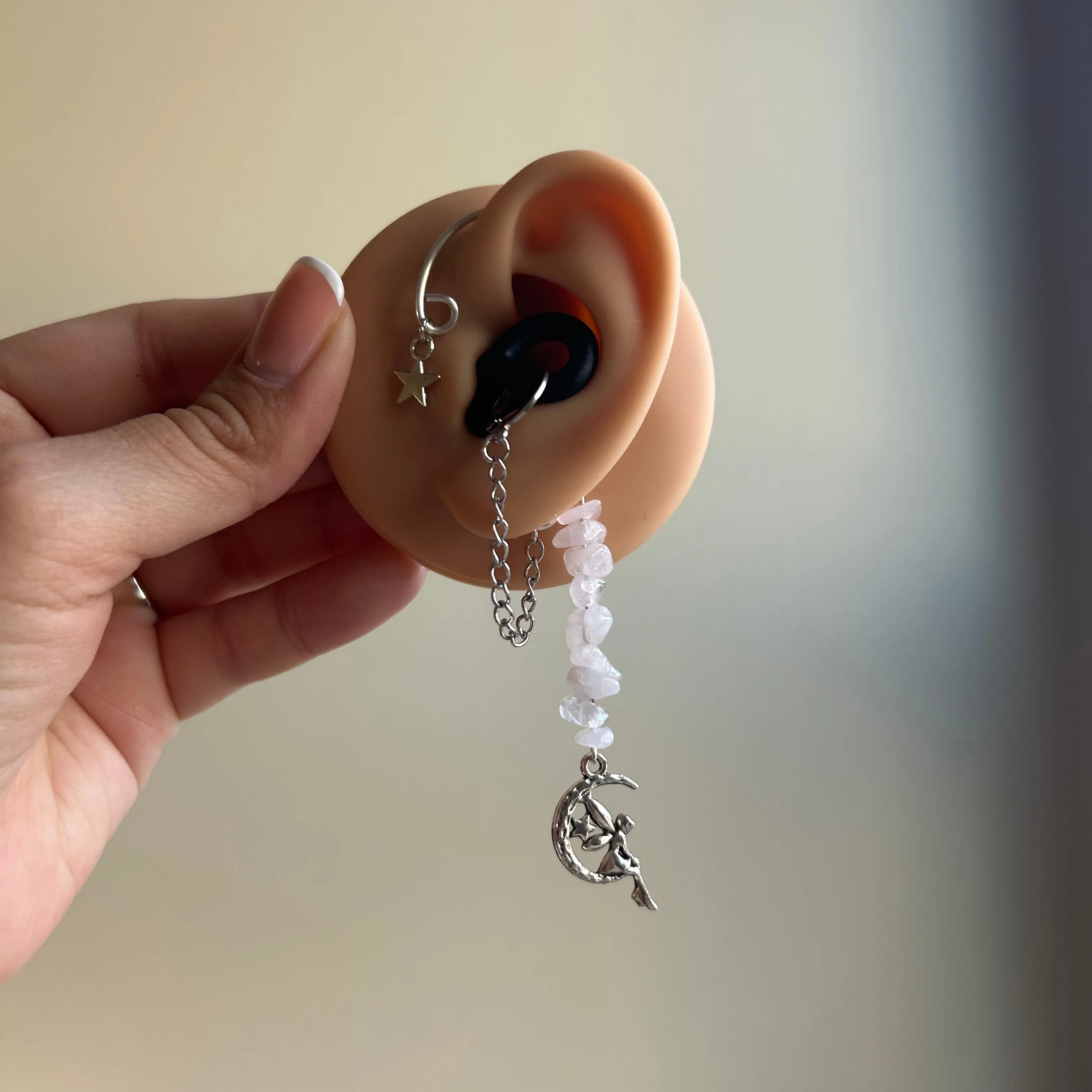 Rose Quartz Moon Fairy Loop Ear Cuffs *LOOPS NOT INCLUDED*