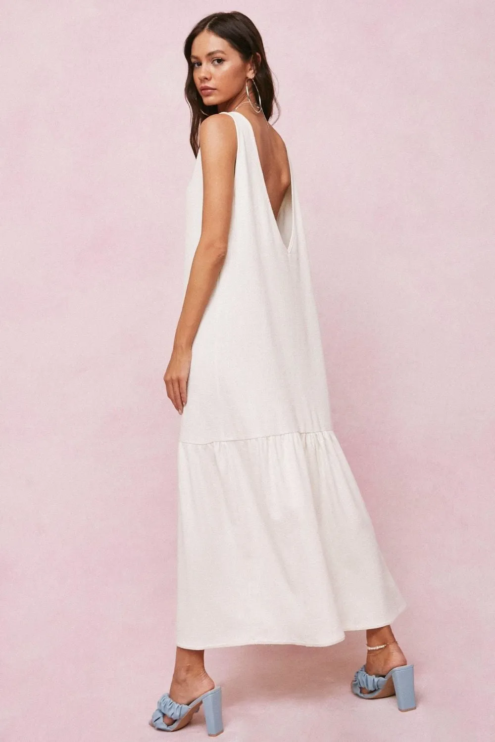 Ruffle Hem V Neck Maxi Dress