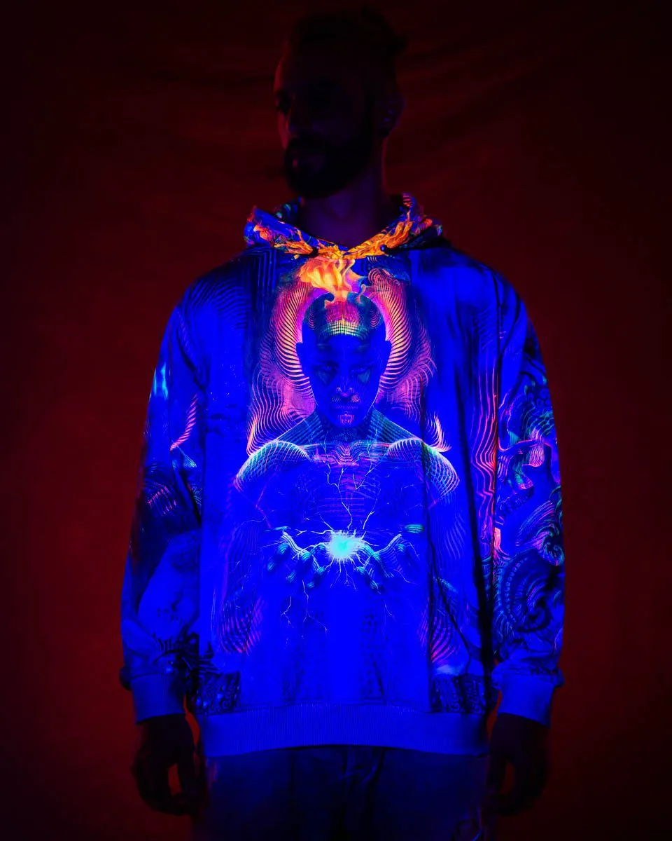 Sacred Geometry Hoodie | UV Hoodie | Fractal Hoodie | Psy Clothing | Festival Hoodie | Psychedelic Sweater | Prometheus - UV (HD)