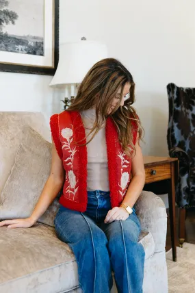 Selena Embroidered Vest - Red