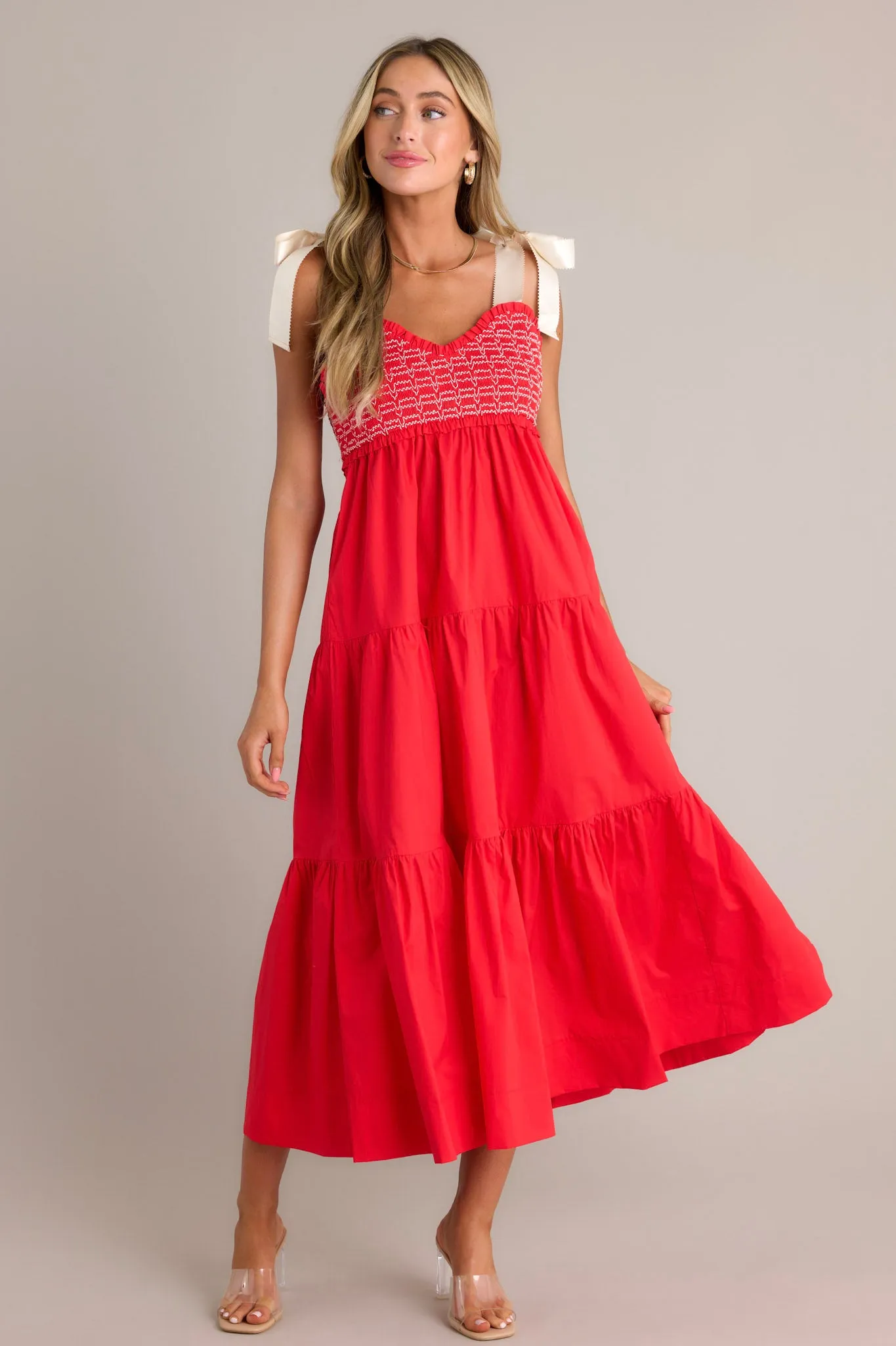 Serene Whisper 100% Cotton Red Maxi Dress