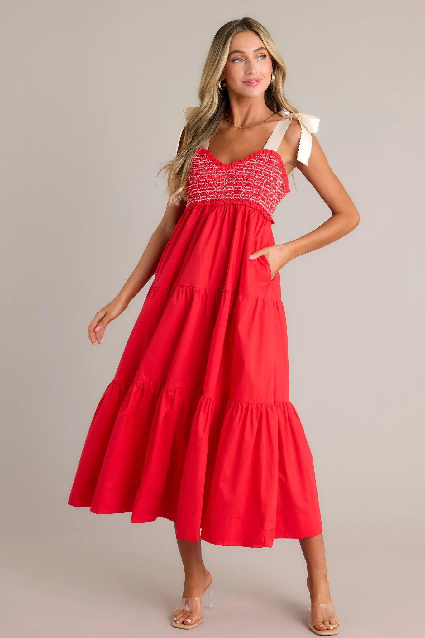 Serene Whisper 100% Cotton Red Maxi Dress