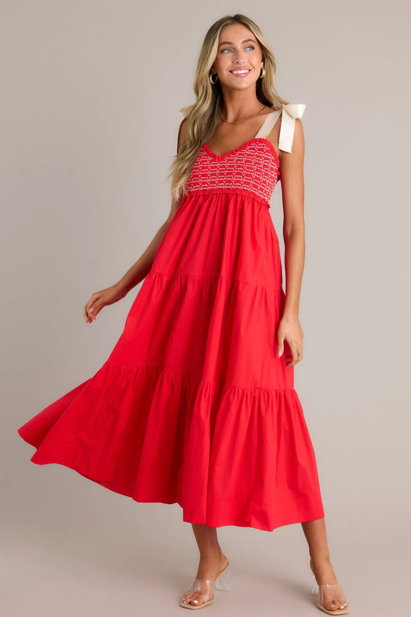 Serene Whisper 100% Cotton Red Maxi Dress