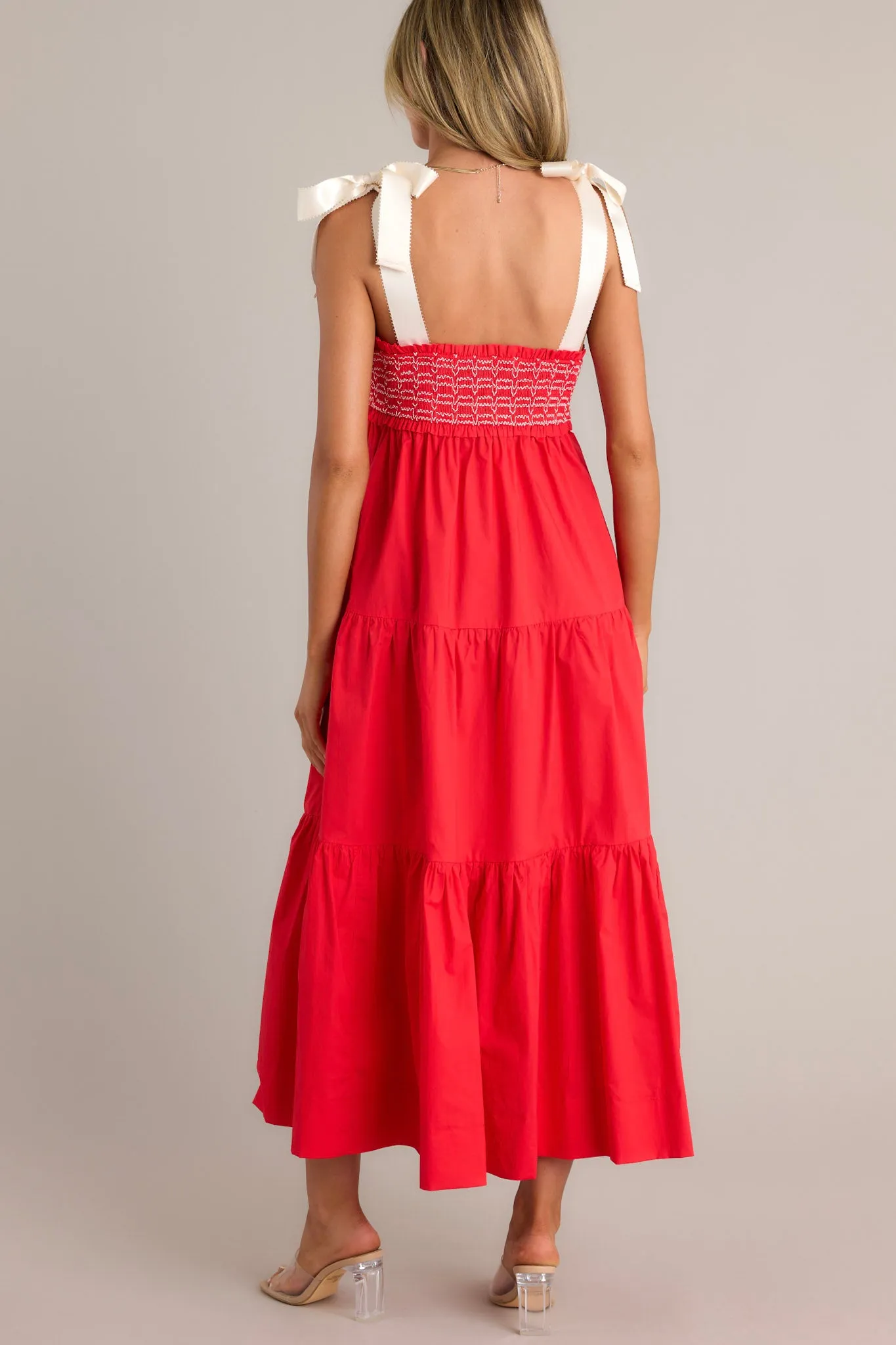 Serene Whisper 100% Cotton Red Maxi Dress