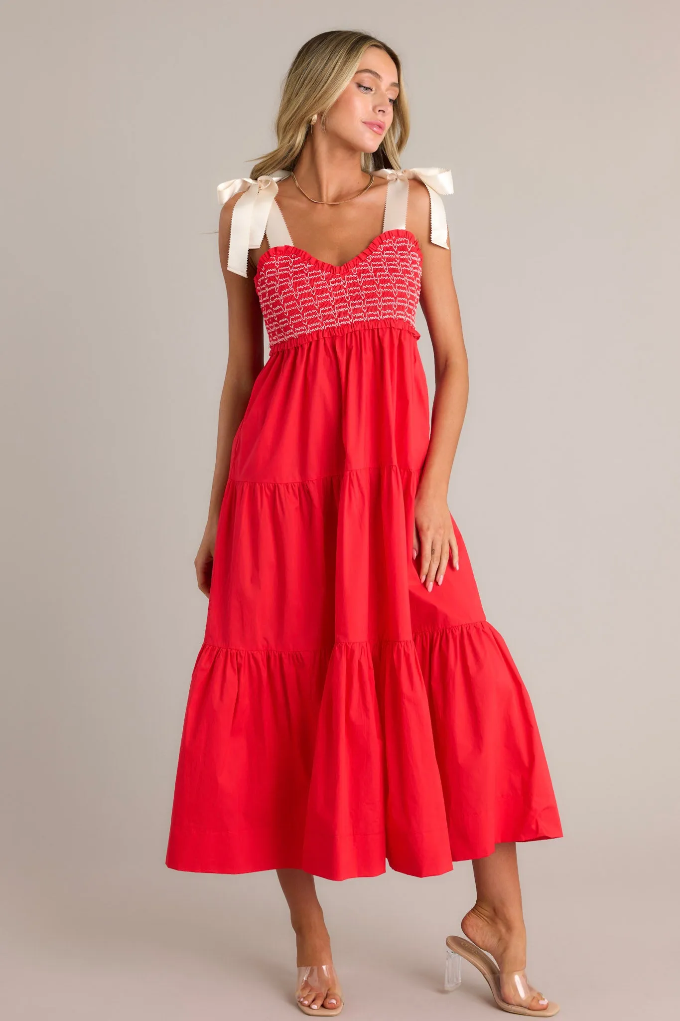 Serene Whisper 100% Cotton Red Maxi Dress