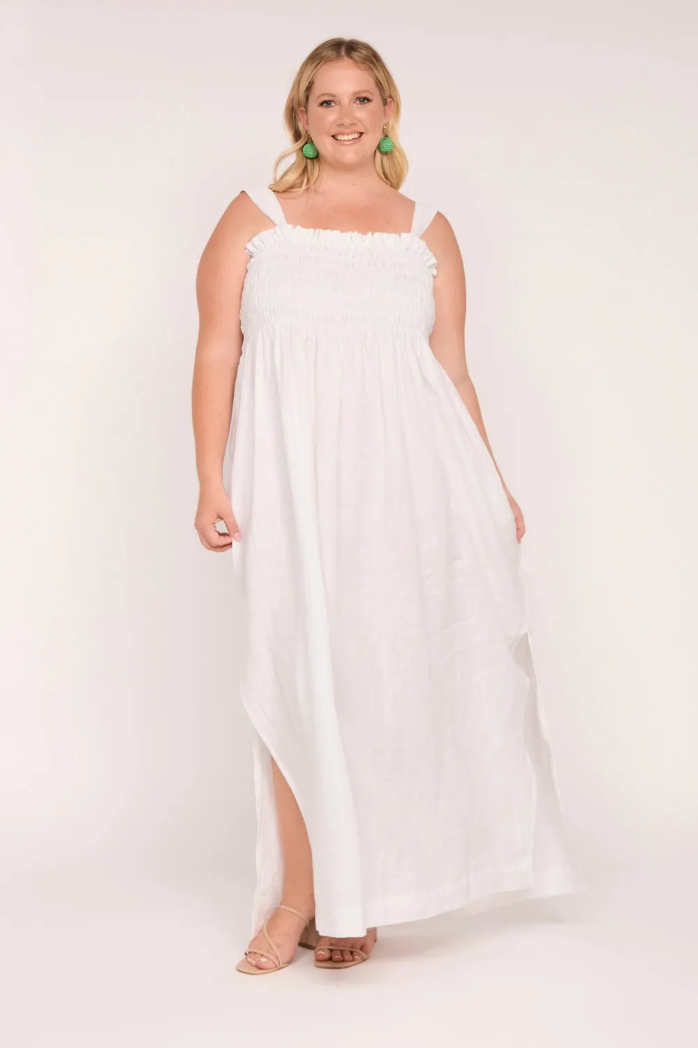 Sherry Linen Strapless Maxi Dress in White