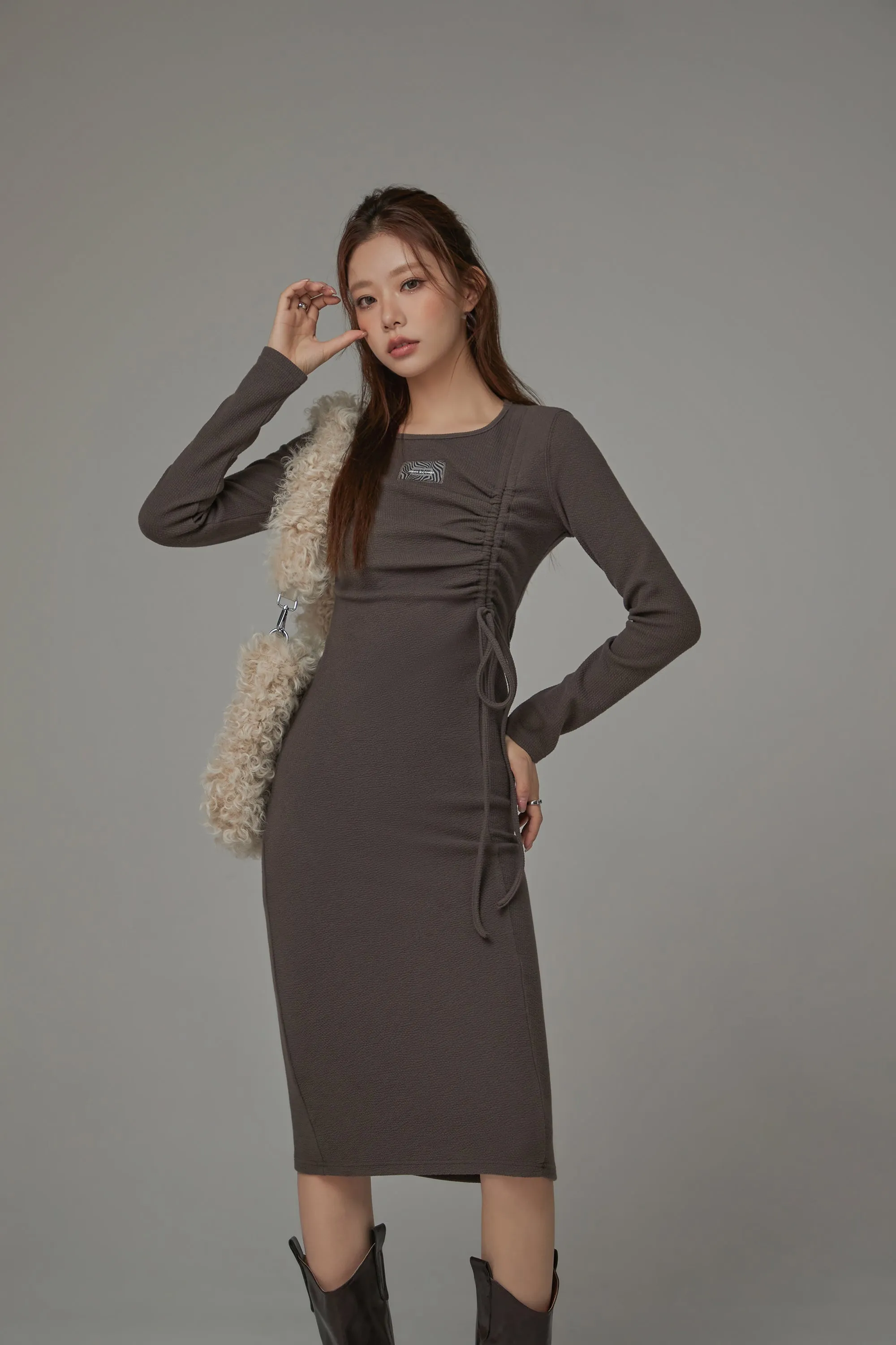 Shirring String Knit Long Dress