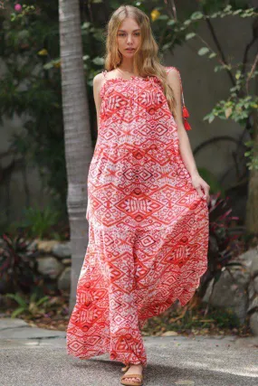 Shoulder Tie Print Maxi Dress