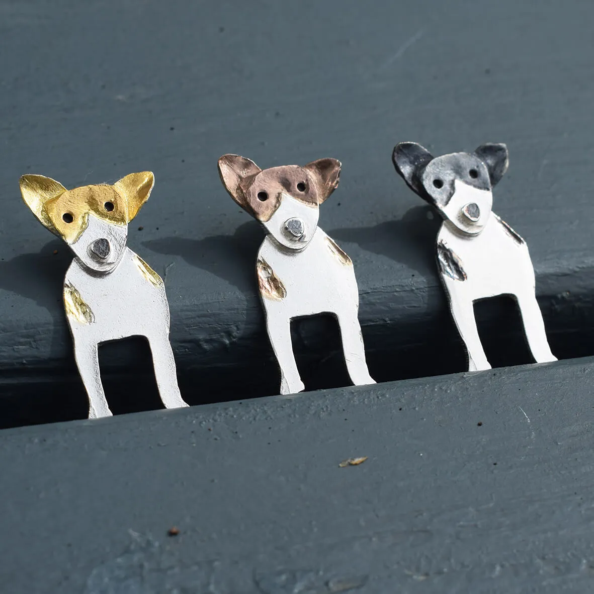 Silver & Oxidised Silver Jack Russell Dog Necklace with Pricked Ears