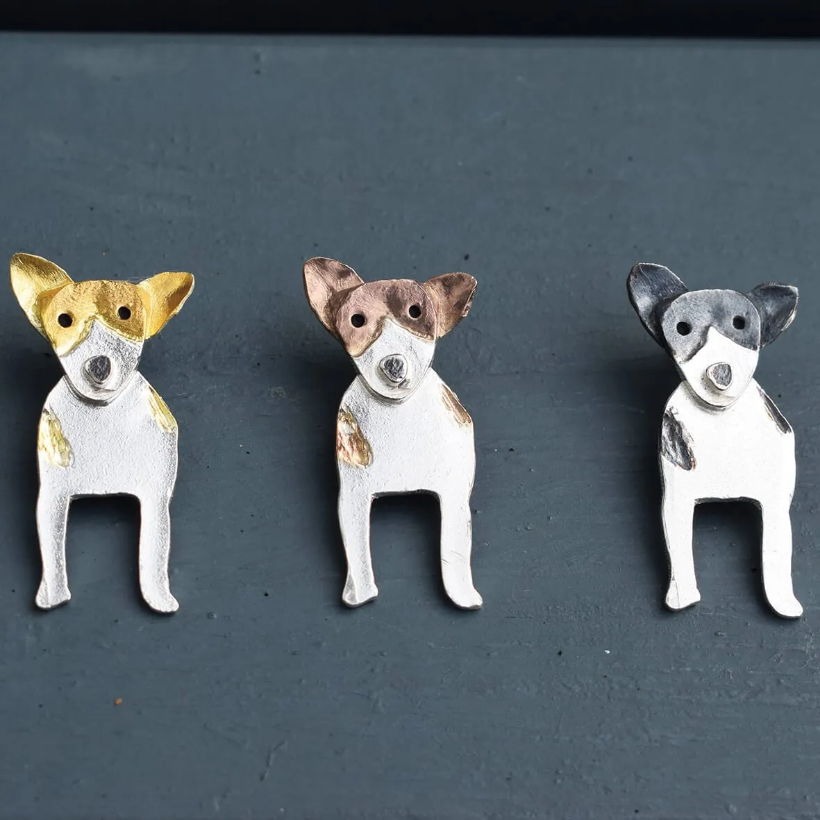 Silver & Oxidised Silver Jack Russell Dog Necklace with Pricked Ears