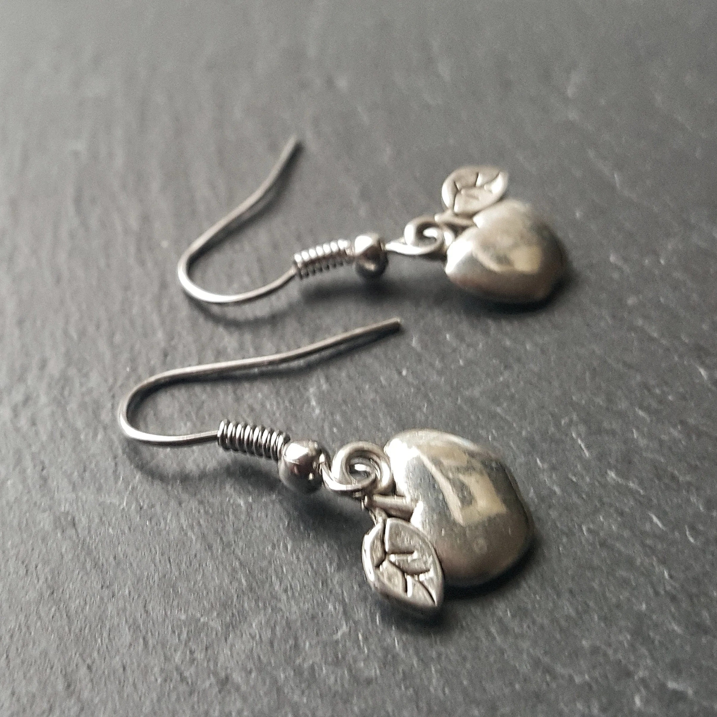 Silver Apple Earrings Teacher Gift