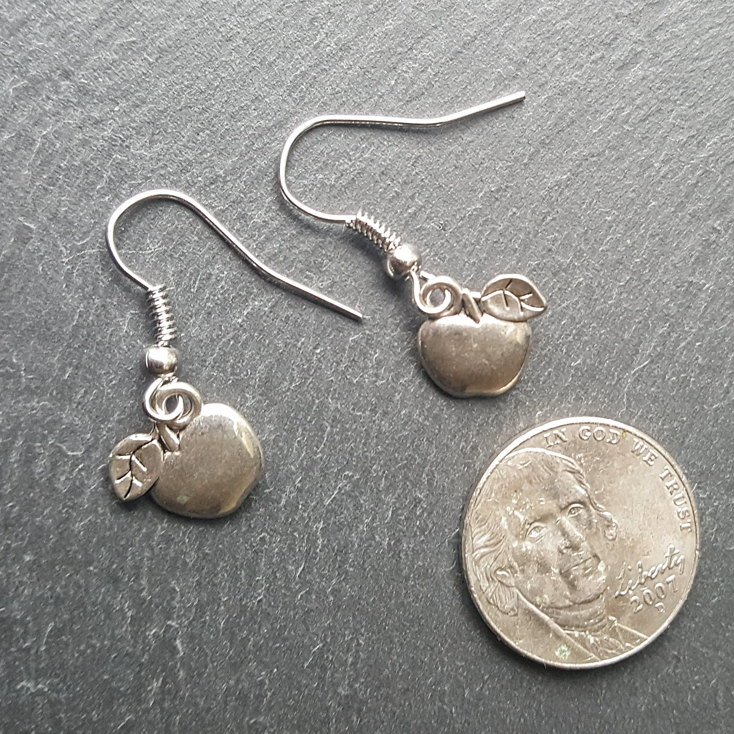 Silver Apple Earrings Teacher Gift