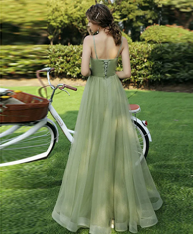 Simple Sweetheart Tulle Green Long Prom Dress Green Evening Dress